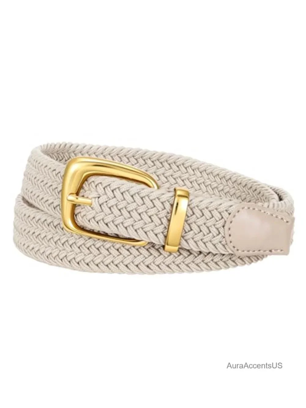 Elastic Stretch Woven Braided Belt with Gold-Tone Buckle for Women Casual Dress